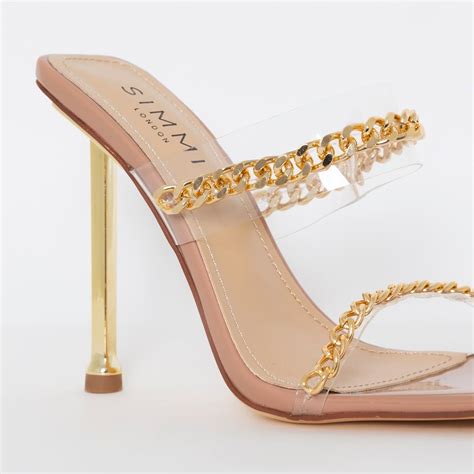 Monsoon Nude Patent Clear Chain Stiletto Mules Simmi London