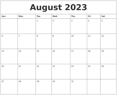 August 2023 Calendar Pages