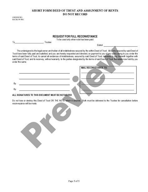 Los Angeles California Short Form Deed Of Trust And Assignment Of Rents