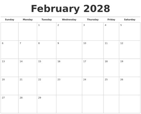 February 2028 Calendars Free