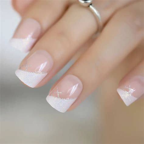 Buy Iridescent White Instant French Nails Glitter