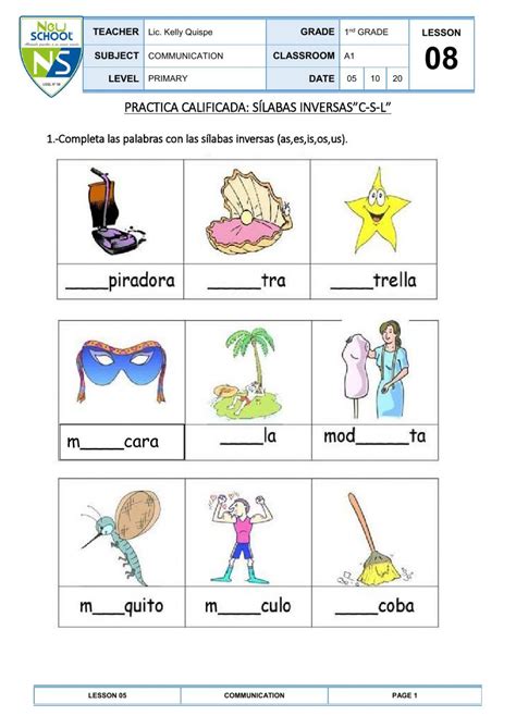 Spanish Worksheet With Pictures And Words To Describe The Word S
