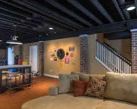 An unfinished basement, with its concrete floor and exposed joists, may seem dreary and cold. contemporary basement ceiling options | Exposed basement ...