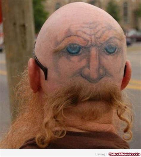 Crazy Extreme Face Tattoo On Man Back Head | Tattoo Viewer.com