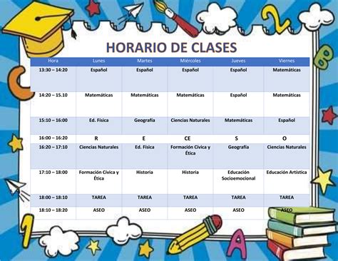 Ejemplo De Horario De Clases Para Segundo Grado De Primaria Variaciones