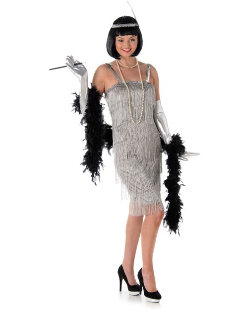 Roaring 20s 1920 Silver Flapper Dress Womens Costume