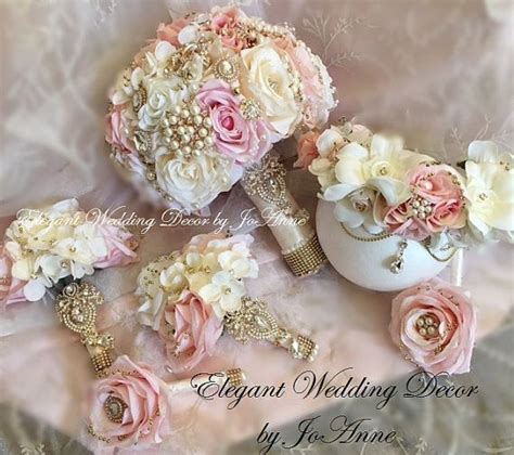 Gold And Pink Brooch Bouquet Gold Ivory And By Elegantweddingdecor