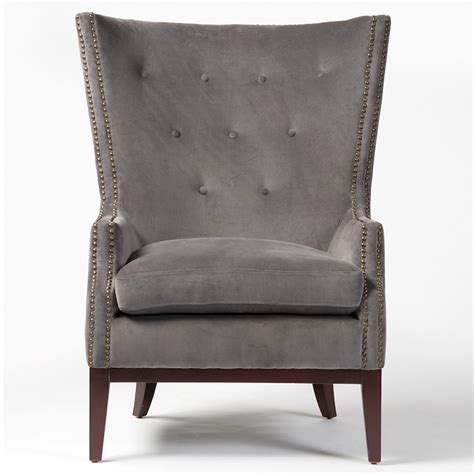 Lillian Grey Velvet Wingback Chair Zin Home