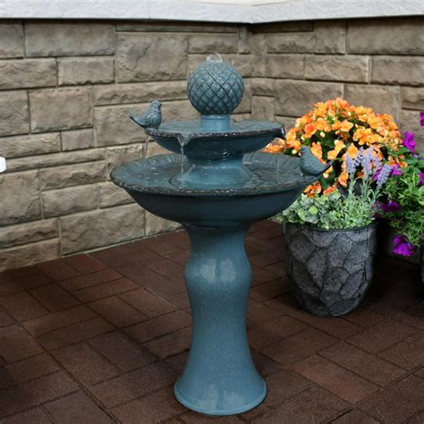 Sunnydaze Resting Birds Outdoor Water Fountain Ceramic 2 Tier