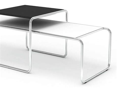 Designed in 1925, almost at the same time as wassily chair. Laccio Marcel Breuer metal small table with laminated top
