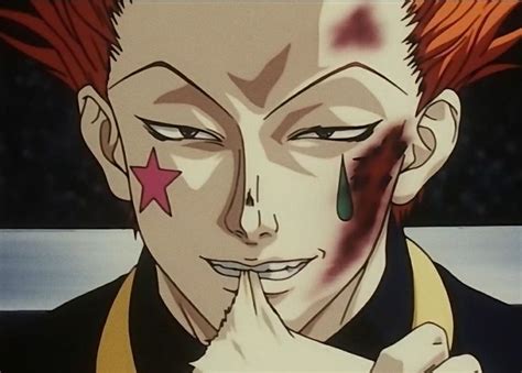 An Anime Character With Red Hair And Piercings On His Face Pointing To