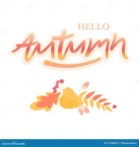 Trendy And Elegant Autumn Background With Lettering Hello Autumn Stock