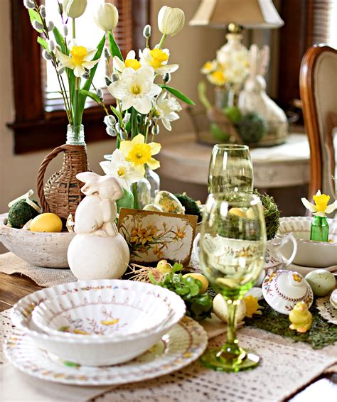 Vintage Dishes and Daffodils Easter Table For Two – Follow The Yellow