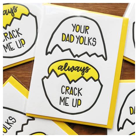 Funny Fathers Day Letterpress Card Dad Yolks Crack Me Up Egg Pun