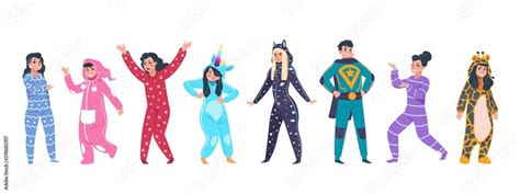 Vecteur Stock Pajamas Characters Happy Cartoon Persons In Superhero