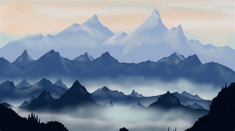 Download Mountains Digital Art Dawn Sunrise Horizon 1366x768
