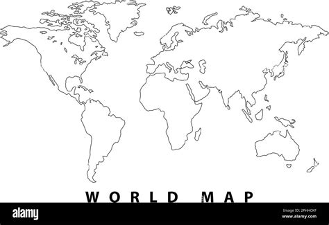 World Map Hand Drawn Simple Stylized Silhouette In Minimal Line