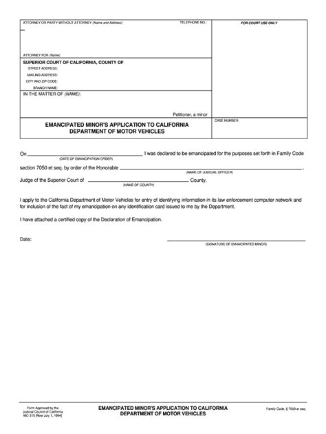 Emancipated Application Fill Online Printable Fillable Blank