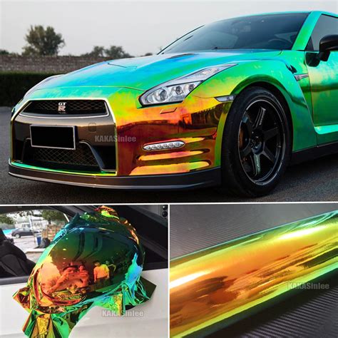 Black Hot Glossy Rainbow Magic Mirror Chameleon Chrome Car Vinyl Wrap
