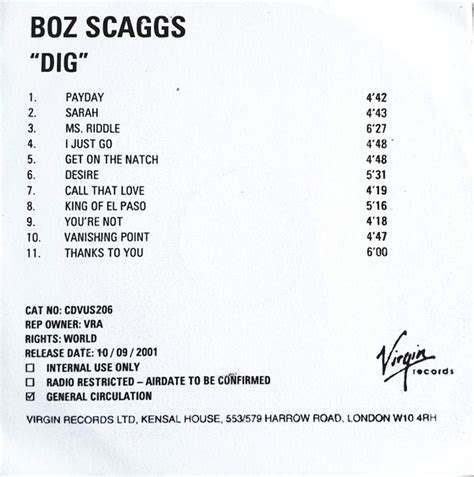 Boz Scaggs Dig 2001 Cdr Discogs