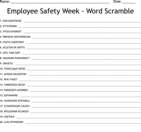 Employee Safety Week Word Scramble Wordmint