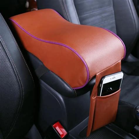 1pc Car Armrest Cushion Soft Pad Cover Cars Suv Center Box Console Durable Leather Brown