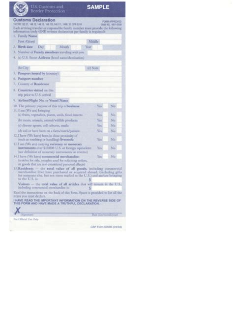 Sample Us Customs Declaration Form Printable Pdf Download