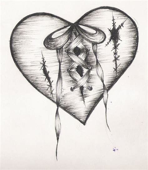 Broken Heart Ribbon Stitches Broken Heart Drawings Heart Drawing