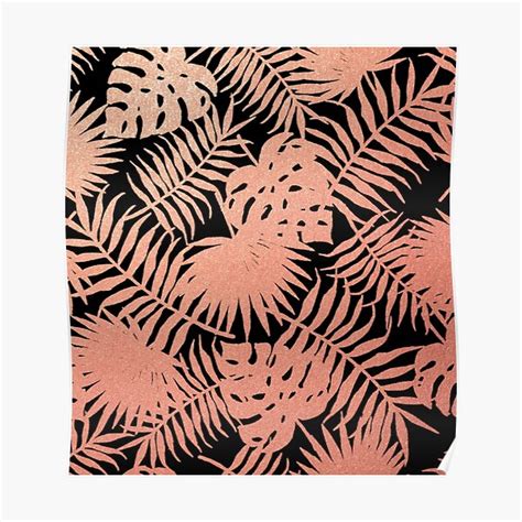 Rose Gold Palm Tropical Leaves On Black Poster For Sale By