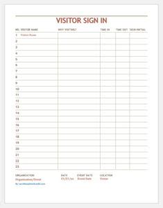 visitor sign  sheet templates ms word formal word templates
