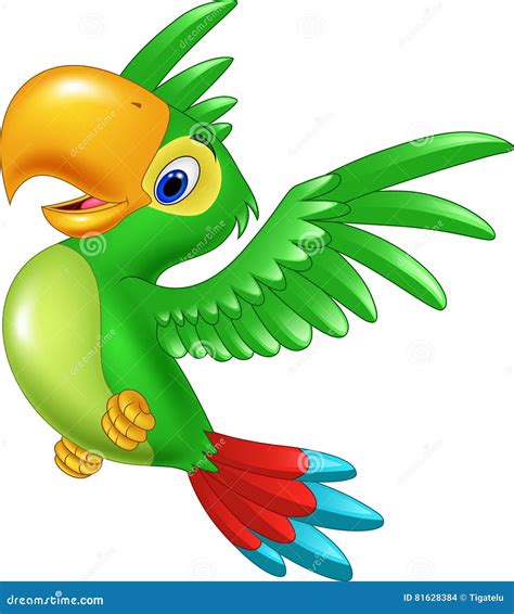 Cartoon Happy Parrot Flying Stock Vector Illustration Of Icon