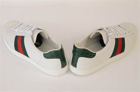 Gucci White 85 Leather Stripe Logo Low Top Trainer Sneaker Uk75 Shoe
