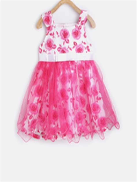 buy 612 league girls pink and off white floral print fit and flare dress dresses for girls 1745882