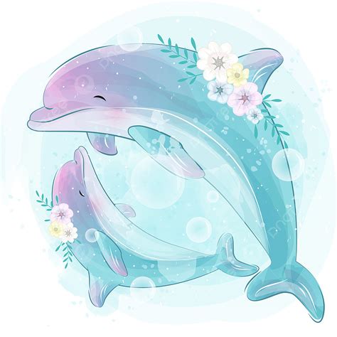 Watercolor Dolphin Vector Hd Images Cute Little Dolphin With