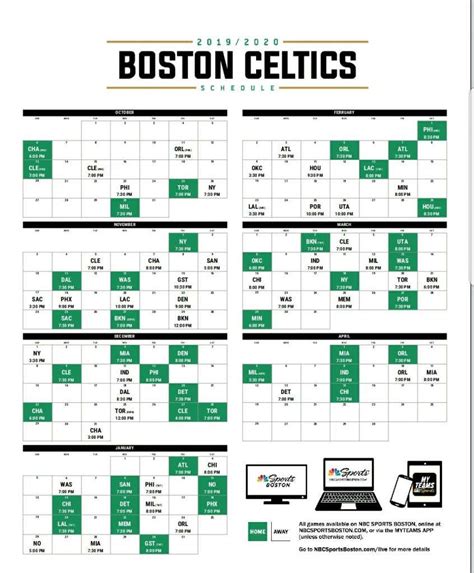 Boston Celtics Schedule 2021 Printable