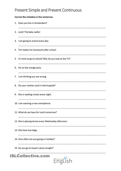 Grammar Sentence Correction Worksheet