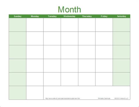 Download Free Printable Blank Calendars In A Variety Of Colors And