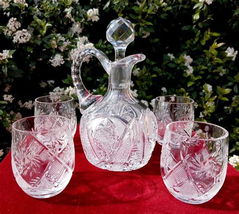 bohemia antique set of 5 pieces bottle with handle for catawiki