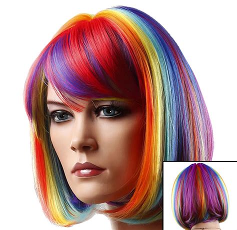 Colored Wigs Rainbow Multi Colored Wig Celebrity Wigs Bob Wigs