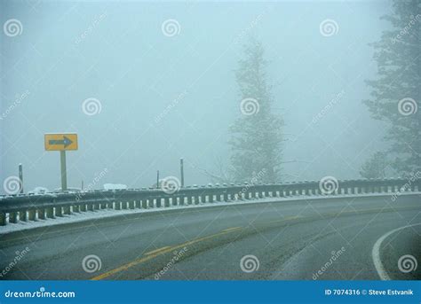 Traffic Signs On Icy Mountain Road Stock Photo Image Of Snow