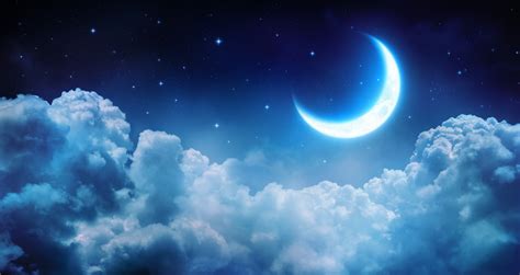 Romantic Moon In Starry Night Over Clouds Custom Wallpaper