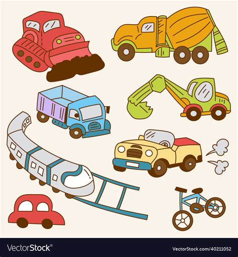 Set Of Big Isolated Hand Drawn Doodle Car Vector Image