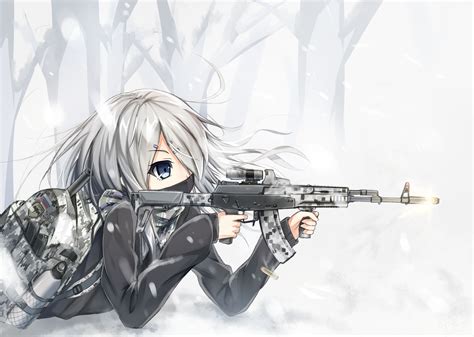 Tapety Výkres Les Ilustrace Pistole Anime Dívky Sníh Zbraň