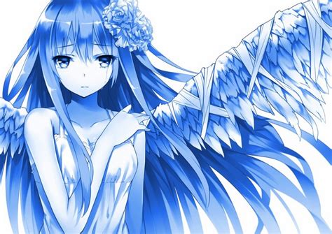 Illustration Simple Background Long Hair Anime Anime Girls Wings Artwork Hair Ornament