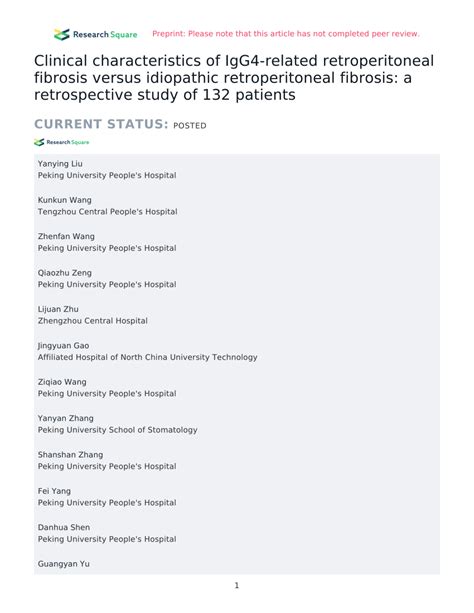Pdf Clinical Characteristics Of Igg4 Related Retroperitoneal Fibrosis