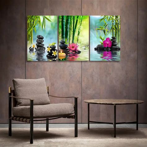 Spa Stone Zen Stone Canvas Painting Wall Art Decor Green Bamboo Modern