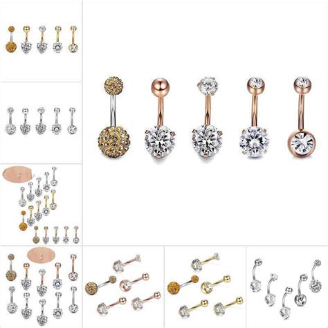 Lhgc Pcs Set Stainless Steel Crystal Navel Belly Button Rings Bar