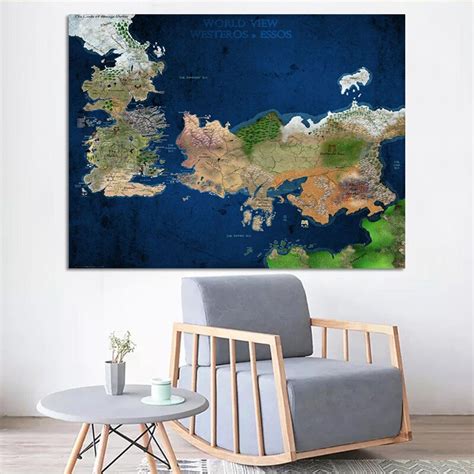 Game Thrones World View Westeros And Essos Map Art Silk Poster Home Wall
