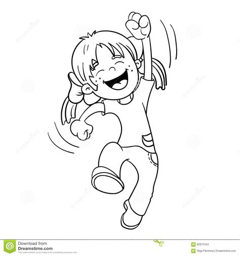 Coloring Page Outline Of A Jumping Girl Stock Vector Image 60973104