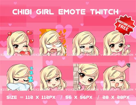 Chibi Girl Blonde Hair Brown Eyes Twitch Emotes Pack Avatar Etsy Chibi Girl Chibi Blonde
